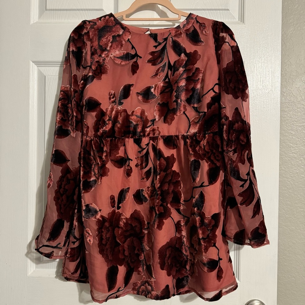 NWT Anthropologie Hutch Long-Sleeve Floral Velvet Mini Dress, Petite XS, 0P